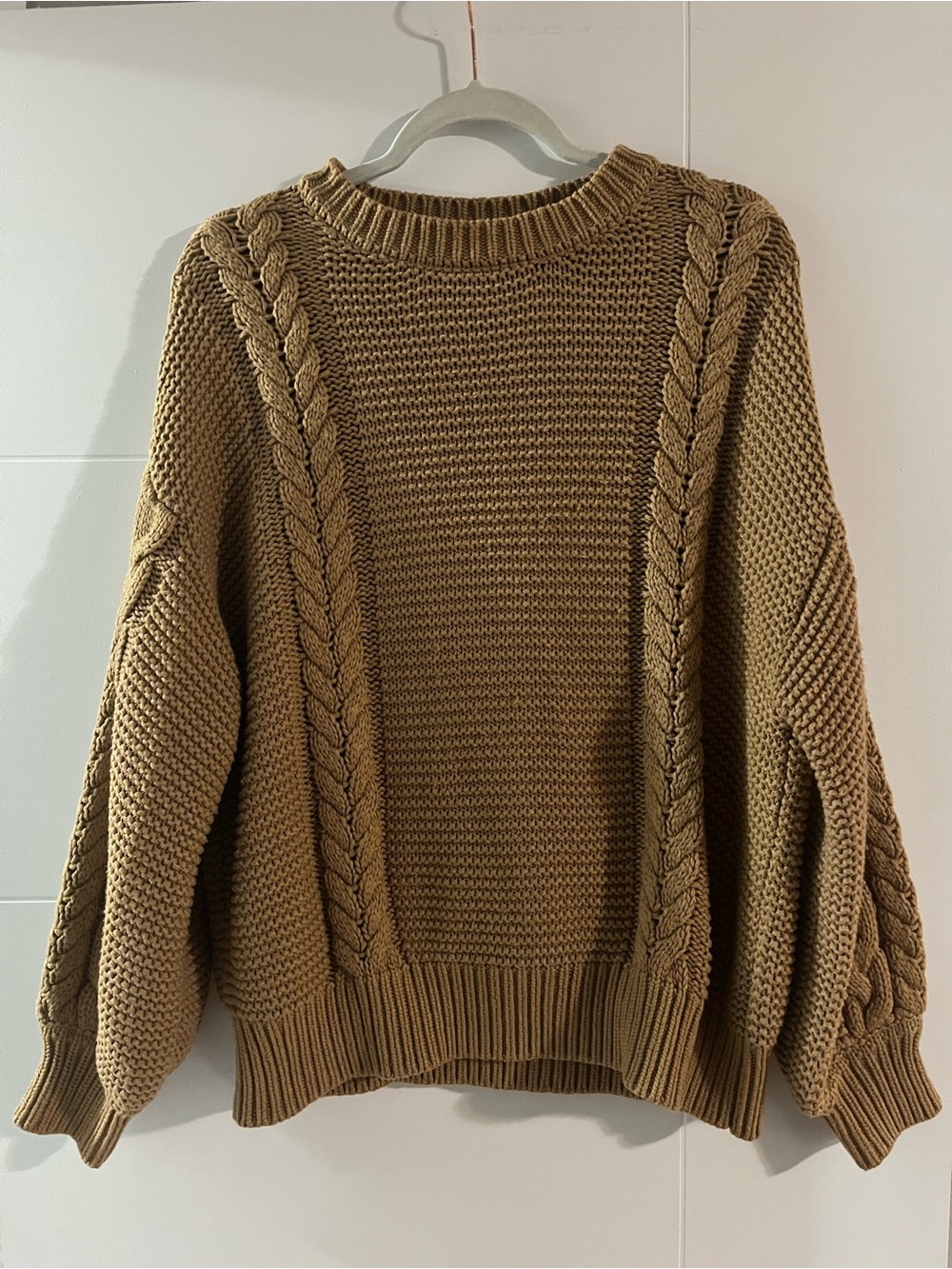 Dex Braided Cable Knit Sweater in Camel Brown